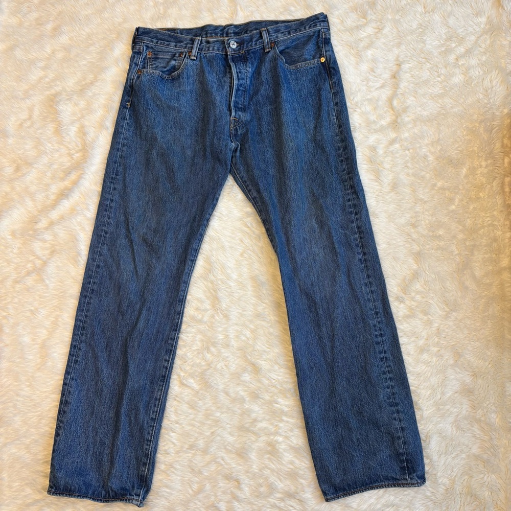 Y2K Levi Strauss 501 Men's Blue Denim Button Fly Straight Jeans 36 x 32